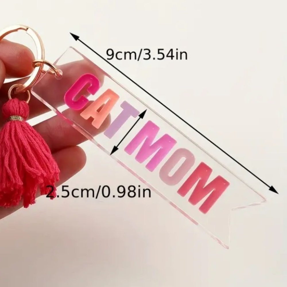 🆕✨ BOGO! CAT MOM engraved Acrylic Key Chain with Tassel charm NEW Boutique - Picture 2 of 5